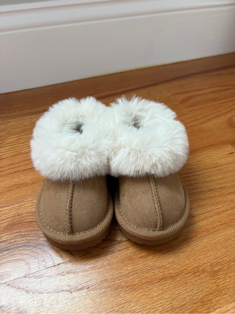 Cat & Jack Tan Suede Plush Cuff Kids Slippers